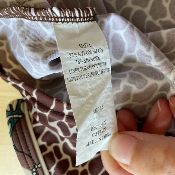 Athleta Giraffe Animal Print Plunge Tankini Summer‎ Break Sprint Swim Top Brown - Picture 7 of 7